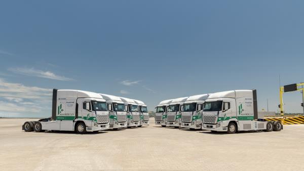 Xcient Fuel Cell trucks are supplied in Uruguay for use in a green logistics project. (Hyundai Motor Company)